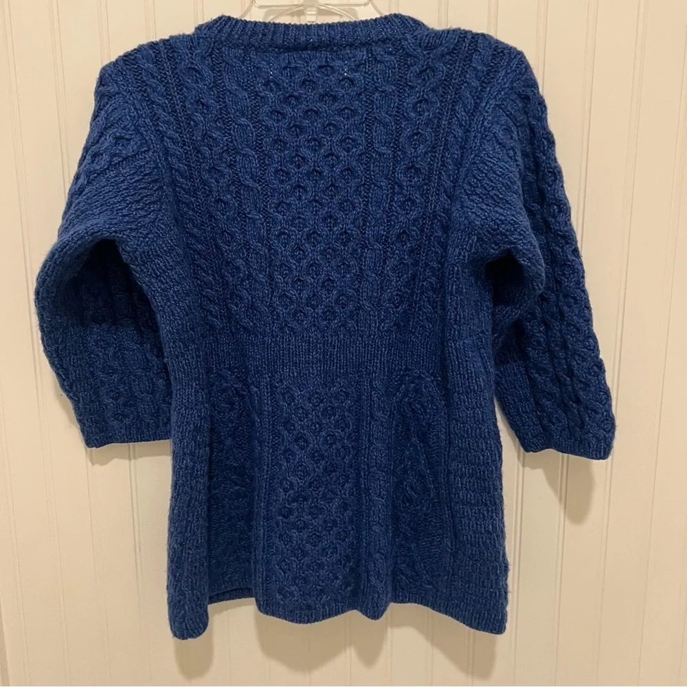Kilronan Knitwear 100% Pure New Wool Blue Cable Knit Cardigan